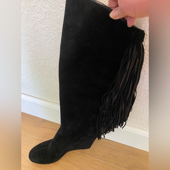 Christian Louboutin Black Fringe Heeled Boots - Picture 4 of 5